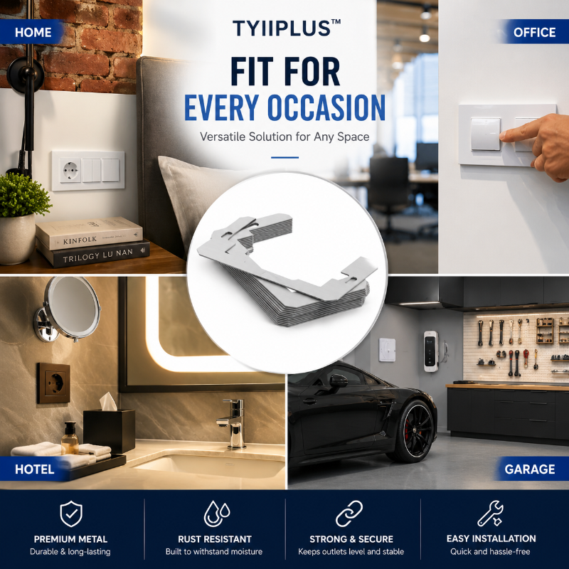 TYIIPLUS™ Wall Plate Spacers for Electrical Outlets – Heavy-Duty Metal Outlet Leveling Plates for Loose, Recessed & Crooked Boxes