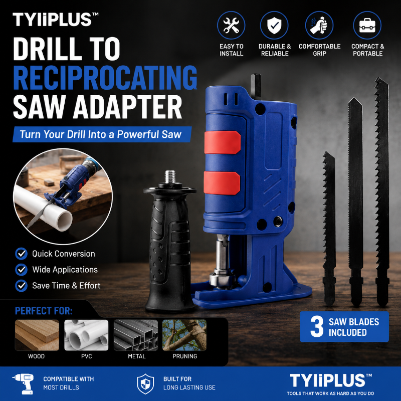 TYIIPLUS™ New Drill to Reciprocating Saw Adapter – Electric Drill Conversion Attachment with 3 Saw Blades