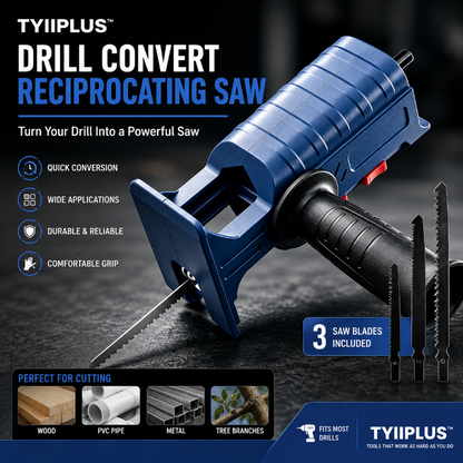 TYIIPLUS™ New Drill to Reciprocating Saw Adapter – Electric Drill Conversion Attachment with 3 Saw Blades
