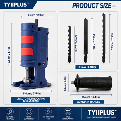 TYIIPLUS™ New Drill to Reciprocating Saw Adapter – Electric Drill Conversion Attachment with 3 Saw Blades