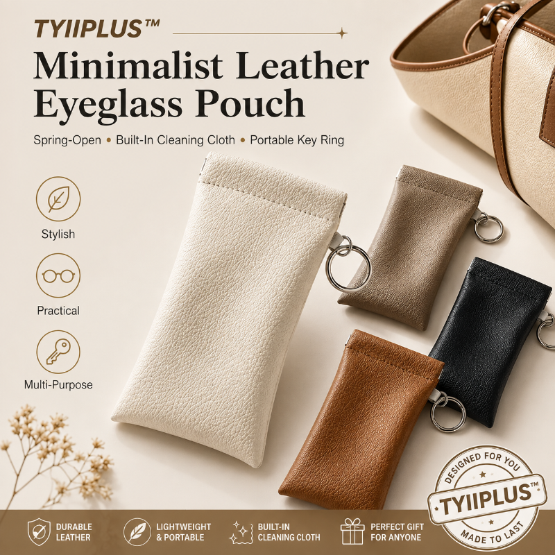 TYIIPLUS™ Minimalist PU Leather Eyeglasses Pouch – Portable Sunglasses Case with Built-In Cleaning Cloth & Key Ring
