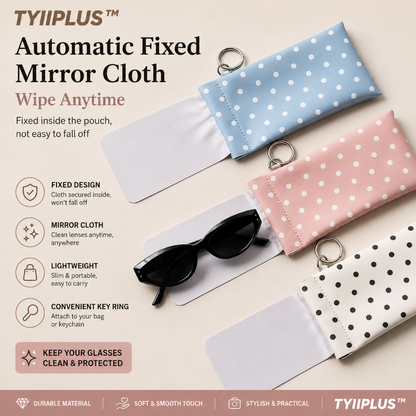 TYIIPLUS™ Minimalist PU Leather Eyeglasses Pouch – Portable Sunglasses Case with Built-In Cleaning Cloth & Key Ring