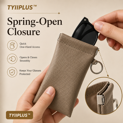 TYIIPLUS™ Minimalist PU Leather Eyeglasses Pouch – Portable Sunglasses Case with Built-In Cleaning Cloth & Key Ring