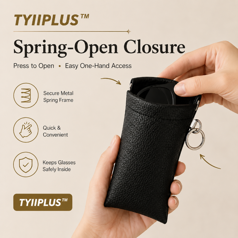 TYIIPLUS™ Minimalist PU Leather Eyeglasses Pouch – Portable Sunglasses Case with Built-In Cleaning Cloth & Key Ring