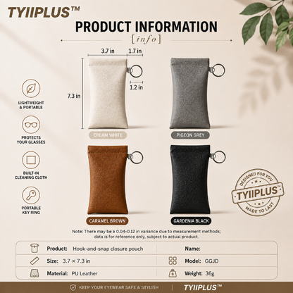 TYIIPLUS™ Minimalist PU Leather Eyeglasses Pouch – Portable Sunglasses Case with Built-In Cleaning Cloth & Key Ring