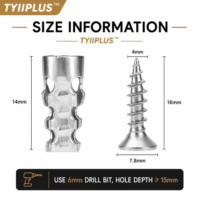 TYIIPLUS™ 6×14mm Door Hinge Thread Repair Screws – Short Expansion Wall Anchors for Cabinet, Tile & Wood Hinge Repair