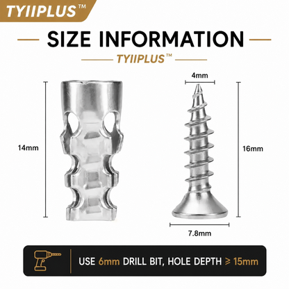 TYIIPLUS™ 6×14mm Door Hinge Thread Repair Screws – Short Expansion Wall Anchors for Cabinet, Tile & Wood Hinge Repair