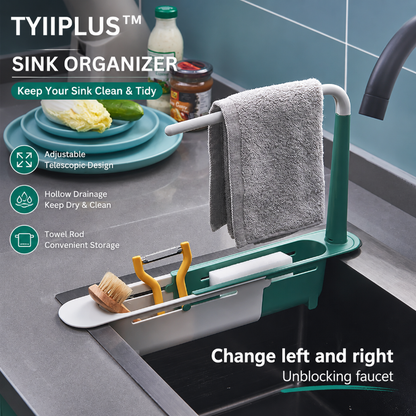 TYIIPLUS™ Retractable Sink Organizer – Adjustable Telescopic Kitchen Sink Caddy with Towel Holder