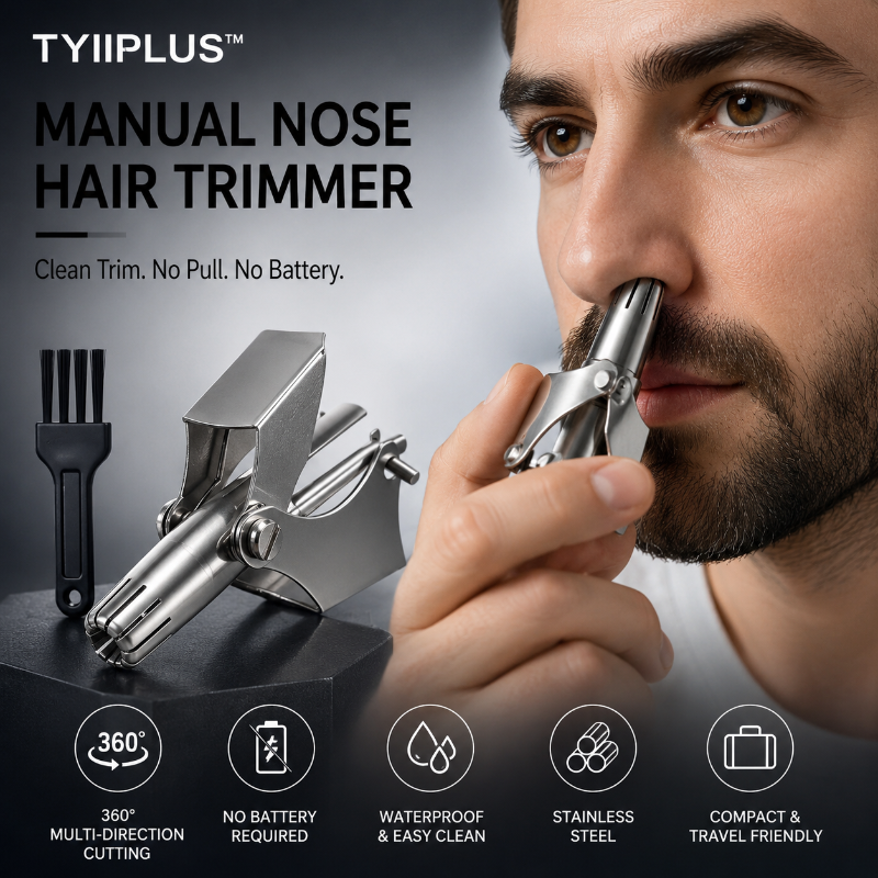 TYIIPLUS™ Manual Nose Hair Trimmer – Stainless Steel 360° Trimmer, Waterproof & No Battery Required