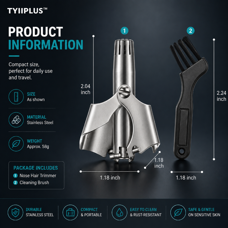 TYIIPLUS™ Manual Nose Hair Trimmer – Stainless Steel 360° Trimmer, Waterproof & No Battery Required