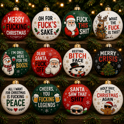 TYIIPLUS™ Naughty Christmas Ornaments – Funny Swear Word Baubles for Adults, Black & Gold Christmas Tree Decorations