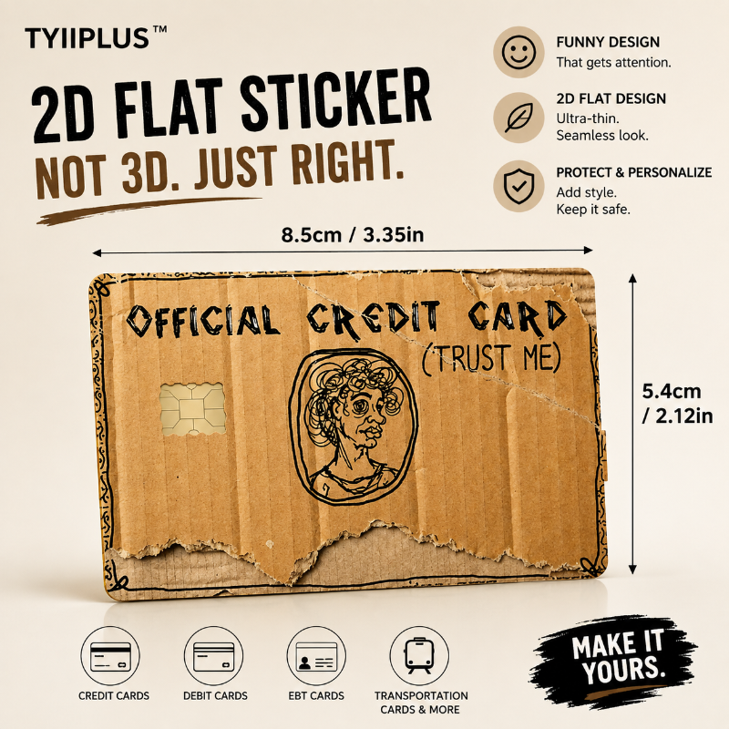TYIIPLUS™ Funny “Trust Me” Credit Card Sticker – 2D Flat Design Card Skin for Credit, Debit, EBT & Transportation Cards