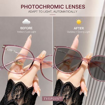 TYIIPLUS™ Women's Photochromic Prescription Glasses – Oversized Fashion Frames with Blue Light Protection