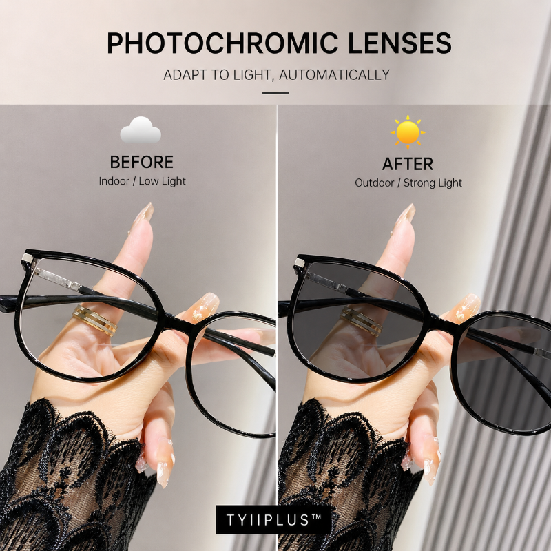TYIIPLUS™ Women's Photochromic Prescription Glasses – Oversized Fashion Frames with Blue Light Protection