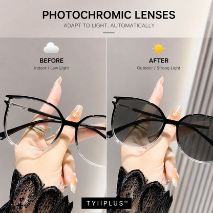 TYIIPLUS™ Women's Photochromic Prescription Glasses – Oversized Fashion Frames with Blue Light Protection