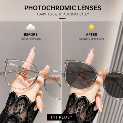 TYIIPLUS™ Women's Photochromic Prescription Glasses – Oversized Fashion Frames with Blue Light Protection