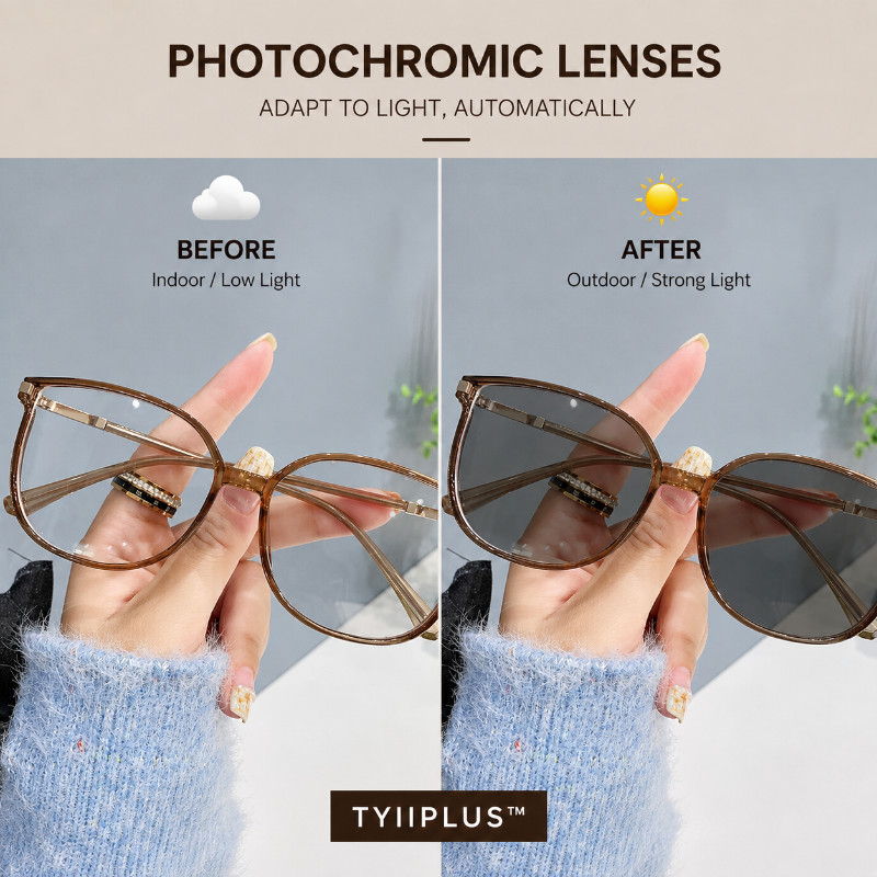 TYIIPLUS™ Women's Photochromic Prescription Glasses – Oversized Fashion Frames with Blue Light Protection