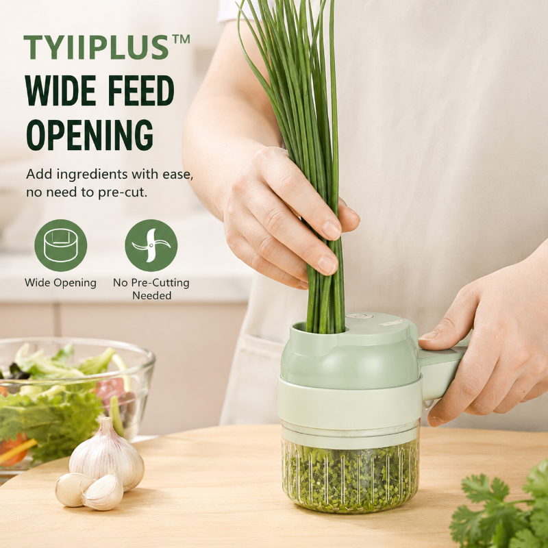 TYIIPLUS™ New 4-in-1 Rechargeable Food Chopper – 1200mAh Cordless Food Processor with 40W Motor, Slicer & Chopper Blades
