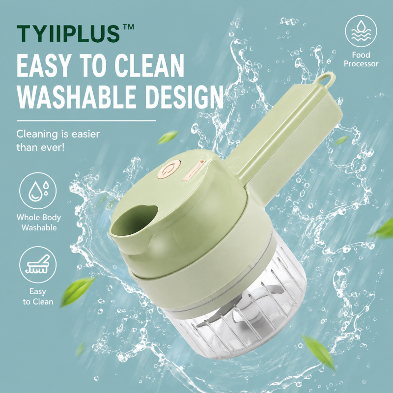 TYIIPLUS™ New 4-in-1 Rechargeable Food Chopper – 1200mAh Cordless Food Processor with 40W Motor, Slicer & Chopper Blades
