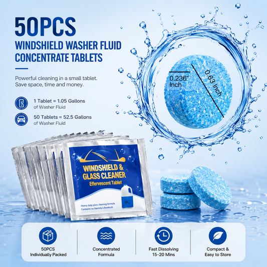 TYIIPLUS™ 50-Pack Windshield Washer Fluid Concentrate Tablets – Portable Wiper Cleaning Tablets