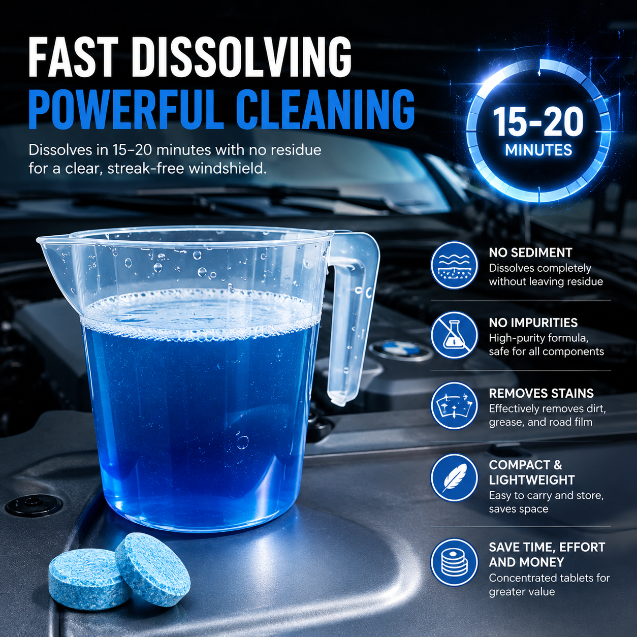 TYIIPLUS™ 50-Pack Windshield Washer Fluid Concentrate Tablets – Portable Wiper Cleaning Tablets