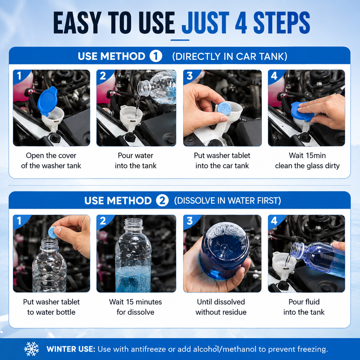 TYIIPLUS™ 50-Pack Windshield Washer Fluid Concentrate Tablets – Portable Wiper Cleaning Tablets