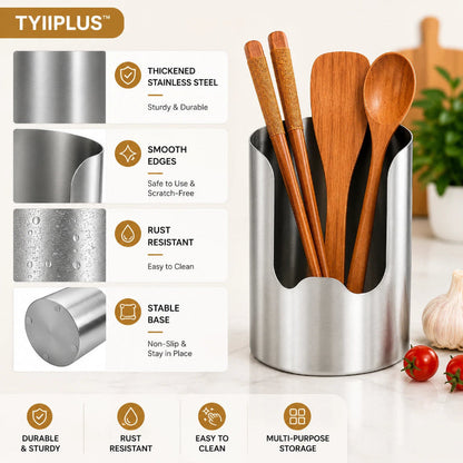 TYIIPLUS™ Thickened Stainless Steel Utensil Holder – Rust-Resistant Kitchen Countertop Organizer for Spoons, Spatulas, Chopsticks & Multi-Purpose Storage