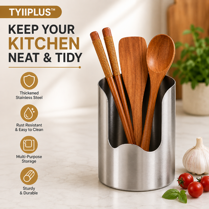 TYIIPLUS™ Thickened Stainless Steel Utensil Holder – Rust-Resistant Kitchen Countertop Organizer for Spoons, Spatulas, Chopsticks & Multi-Purpose Storage