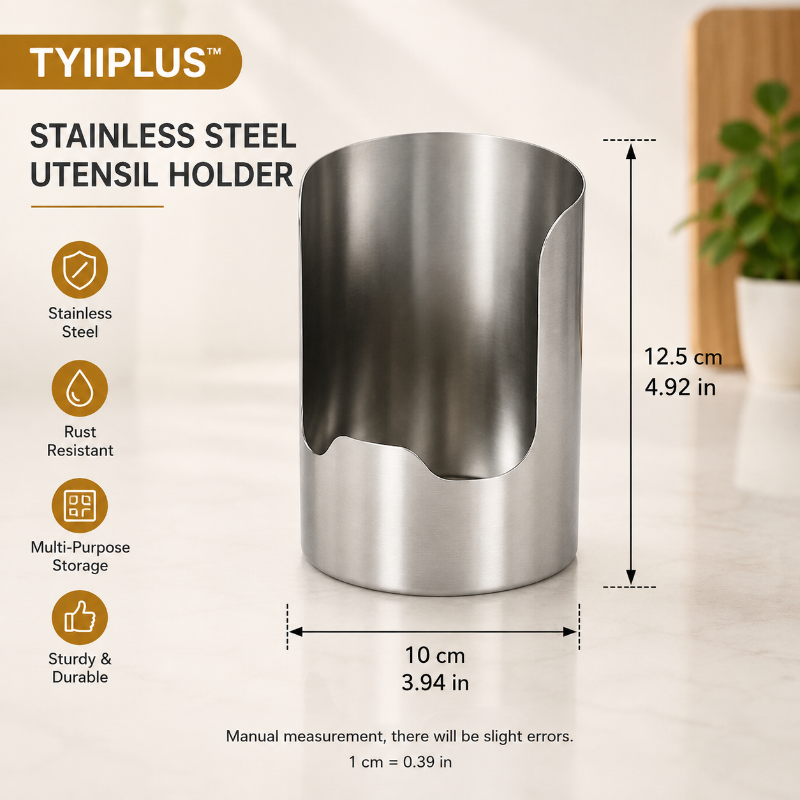 TYIIPLUS™ Thickened Stainless Steel Utensil Holder – Rust-Resistant Kitchen Countertop Organizer for Spoons, Spatulas, Chopsticks & Multi-Purpose Storage