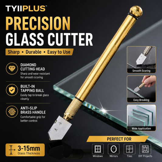 TYIIPLUS™ Precision Glass Cutter with Diamond Cutting Head & Steel Blade, Anti-Slip Brass Handle for 3-15mm Glass, Mirror, Tile & DIY Projects