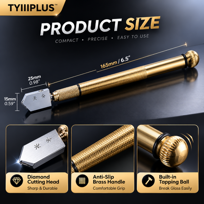 TYIIPLUS™ Precision Glass Cutter with Diamond Cutting Head & Steel Blade, Anti-Slip Brass Handle for 3-15mm Glass, Mirror, Tile & DIY Projects