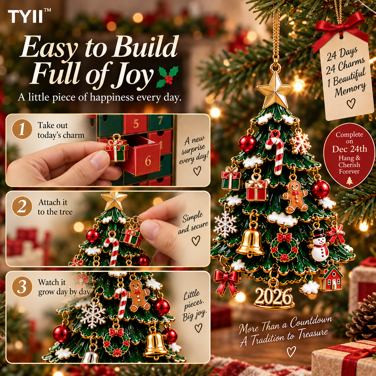 TYII™ 2026 Build Your Christmas Tree – 24-Day Christmas Countdown Ornament Kit