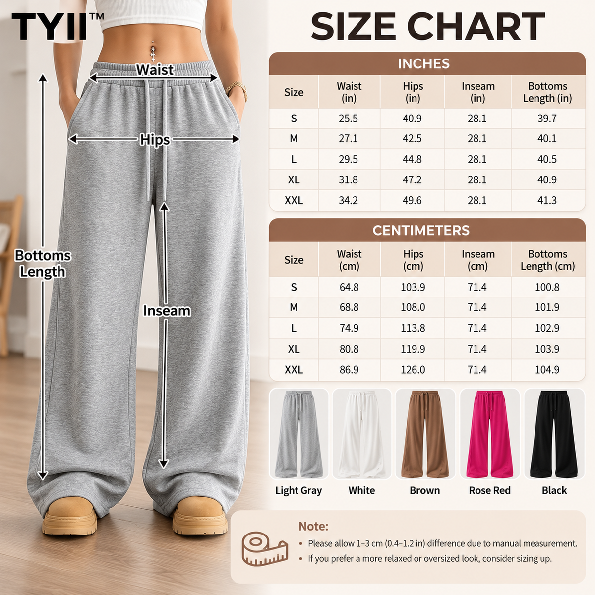 TYII™ Women’s Cotton Blend Wide-Leg Sweatpants – Relaxed Drawstring Lounge Pants with Pockets