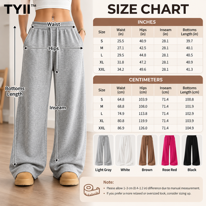 TYII™ Women’s Cotton Blend Wide-Leg Sweatpants – Relaxed Drawstring Lounge Pants with Pockets