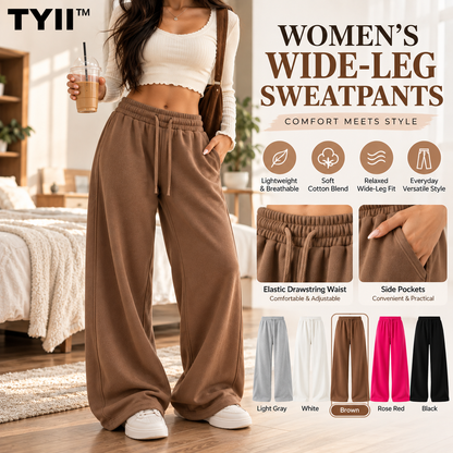 TYII™ Women’s Cotton Blend Wide-Leg Sweatpants – Relaxed Drawstring Lounge Pants with Pockets