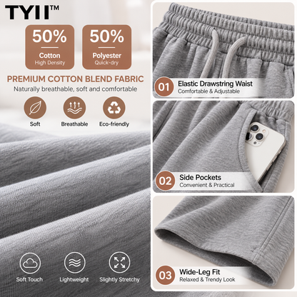 TYII™ Women’s Cotton Blend Wide-Leg Sweatpants – Relaxed Drawstring Lounge Pants with Pockets