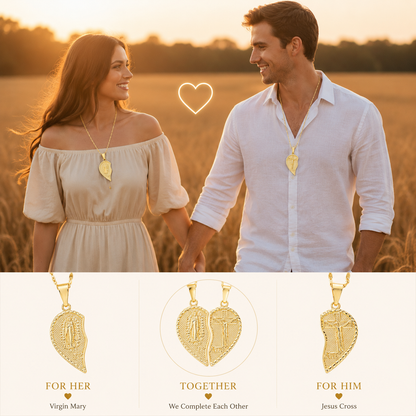 Virgin Mary Layered Heart Combination Prayer Couple Necklace