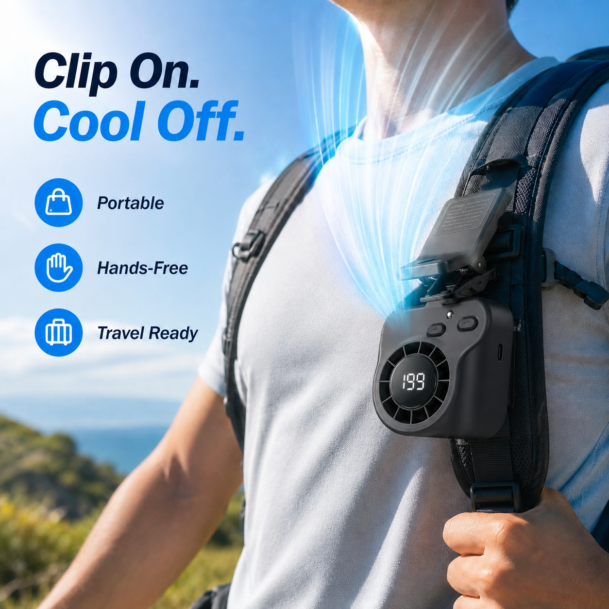 ❄️TYIIPLUS™ 199-Speed USB Rechargeable Clip-On Fan – Portable, Strong Clamp, Long-Lasting Battery for Car, Desk & Travel