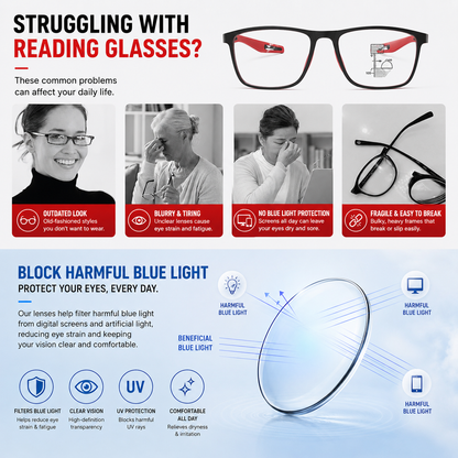 👓 Progressive Photochromic Reading Glasses – Multifocal, Blue-Light Filtering & Adaptive Tint