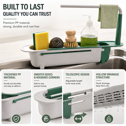 ✨ Adjustable Telescopic Sink Organizer – Drain, Dry & Declutter