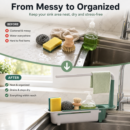 ✨ Adjustable Telescopic Sink Organizer – Drain, Dry & Declutter