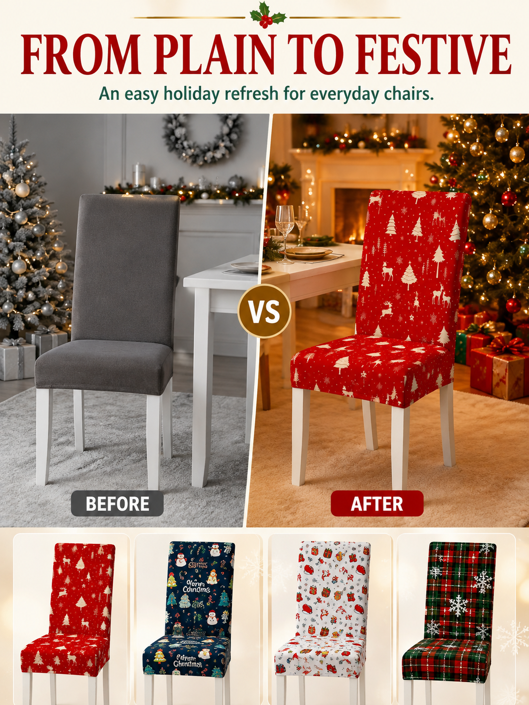 🎄Cartoon Printed Chair Covers for Living Room, Bedroom & Dining Room Decor