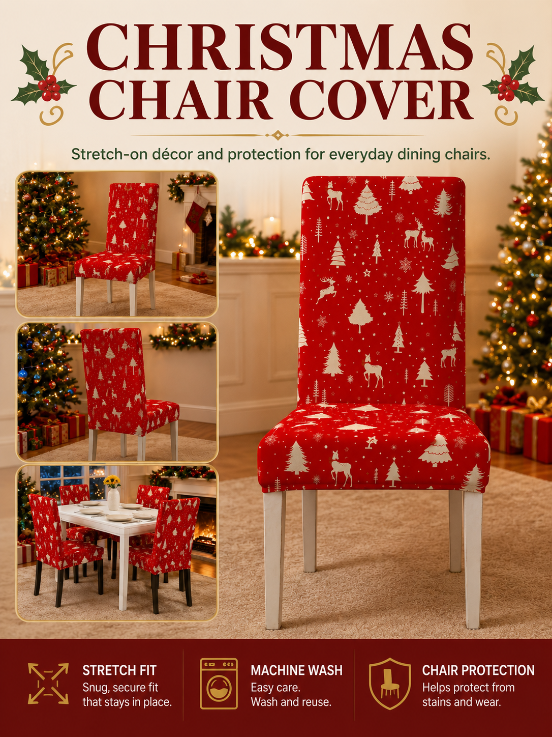 🎄Cartoon Printed Chair Covers for Living Room, Bedroom & Dining Room Decor