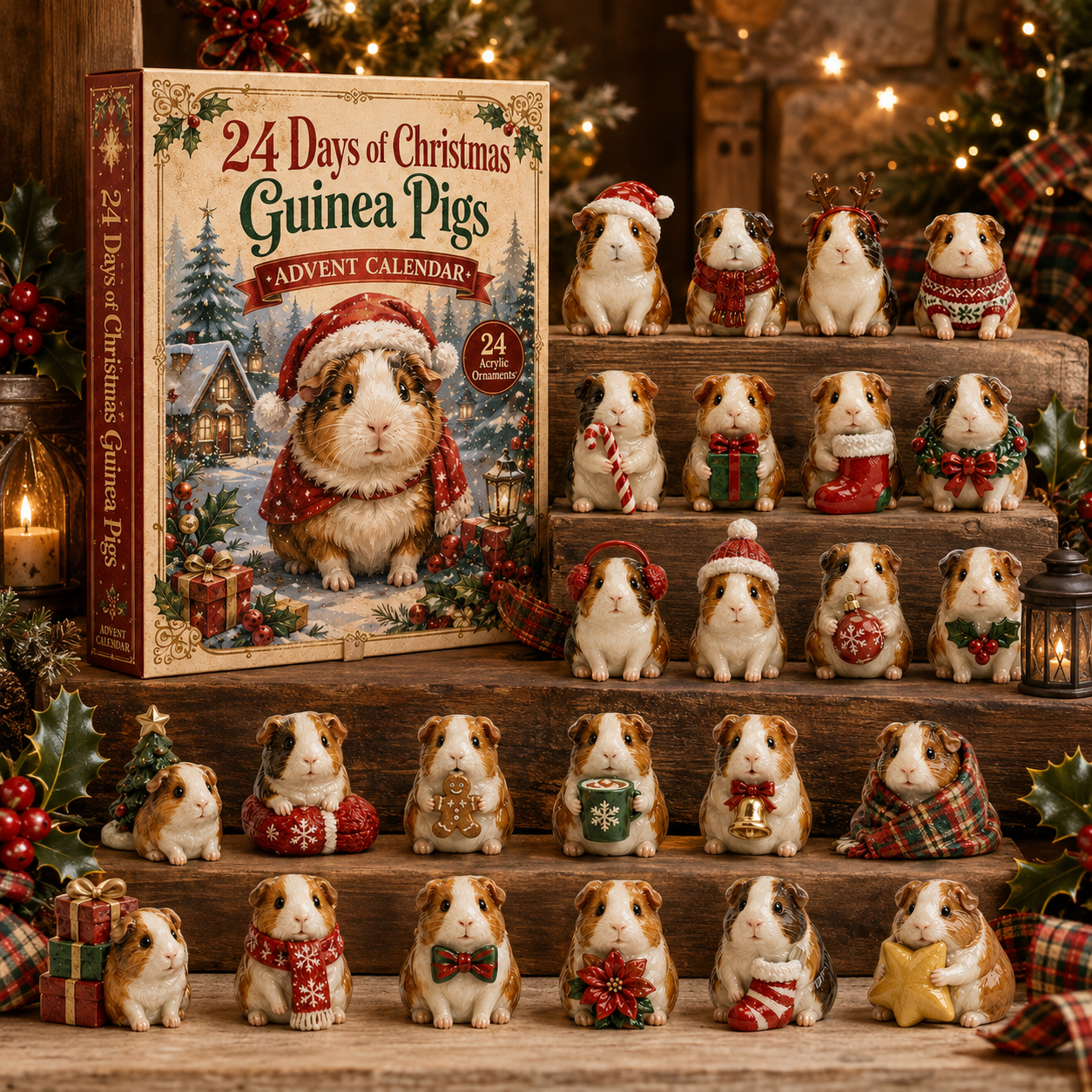 2026 Guinea Pig Christmas Advent Calendar - 24 Days of Adorable Festive Surprises, Acrylic Ornaments Blind Box -Gift for Guinea Pig Lovers
