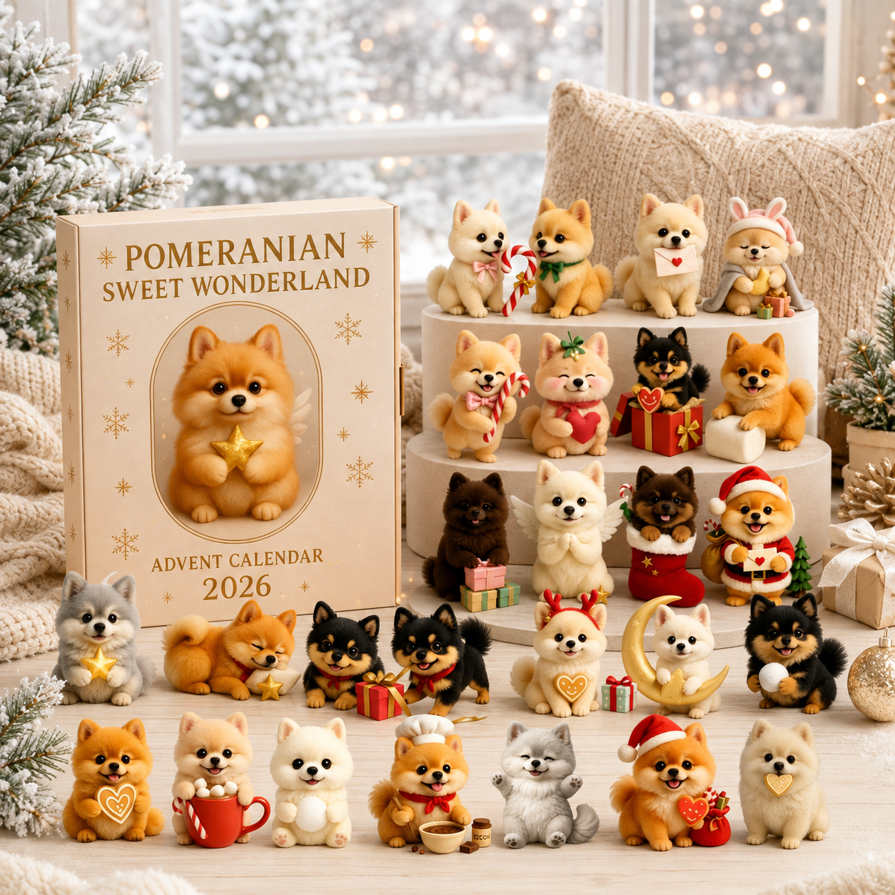 2026 Pomeranian Sweet Wonderland Advent Calendar – 24 Days of Fluffy Festive Surprises, Gift for Pomeranian Lovers, Acrylic Ornaments Blind Box