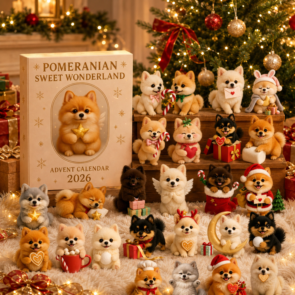 2026 Pomeranian Sweet Wonderland Advent Calendar – 24 Days of Fluffy Festive Surprises, Gift for Pomeranian Lovers, Acrylic Ornaments Blind Box