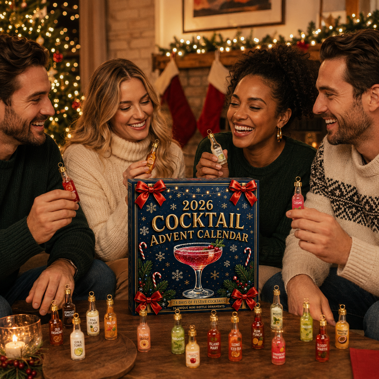 🎄2026 Cocktail Advent Calendar – 24 Mini Cocktail Bottle Ornaments Blind Box 🍸