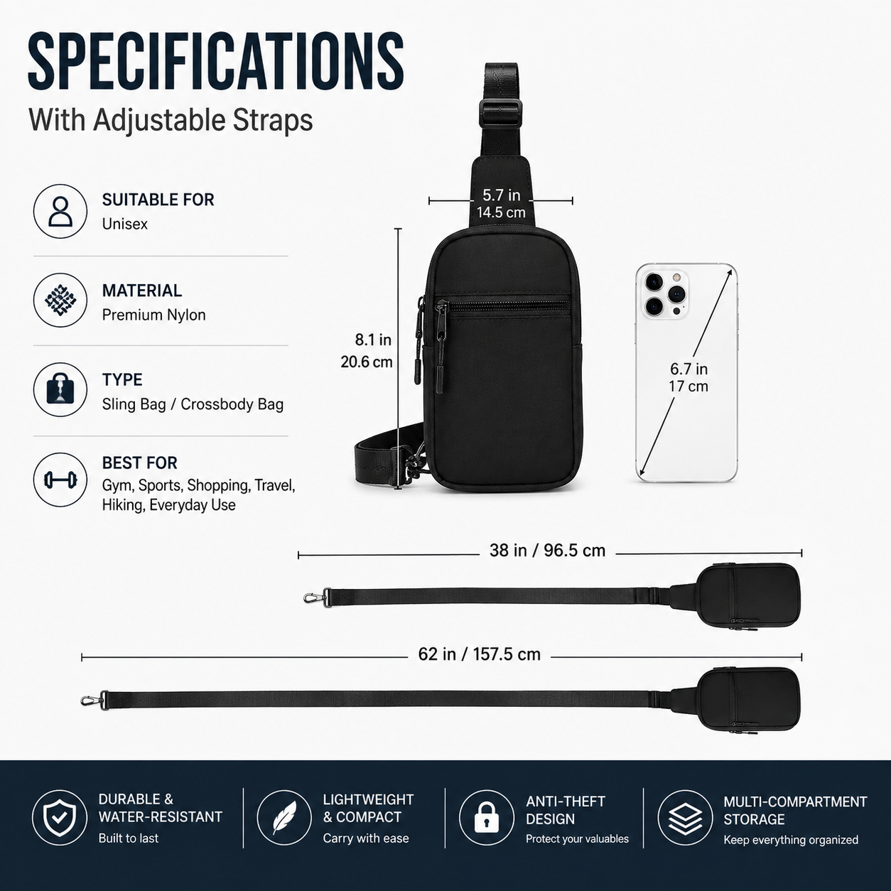 TYIIPLUS™ Anti-Theft Everyday Sling Bag – Lightweight Crossbody Travel Pack