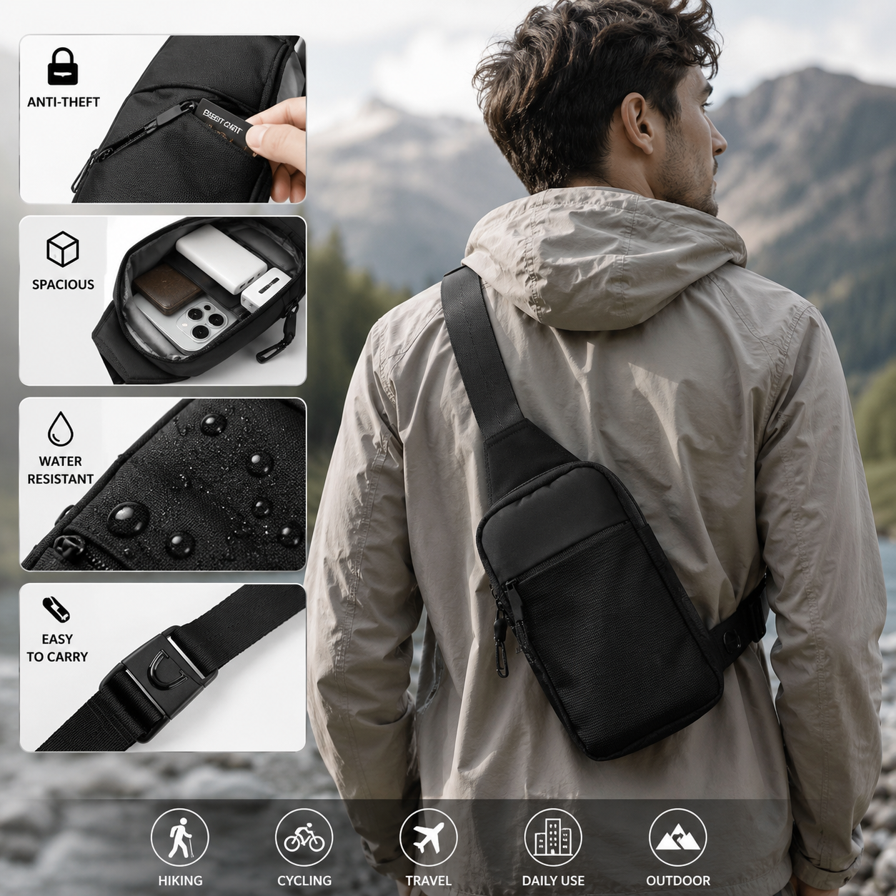 TYIIPLUS™ Anti-Theft Everyday Sling Bag – Lightweight Crossbody Travel Pack