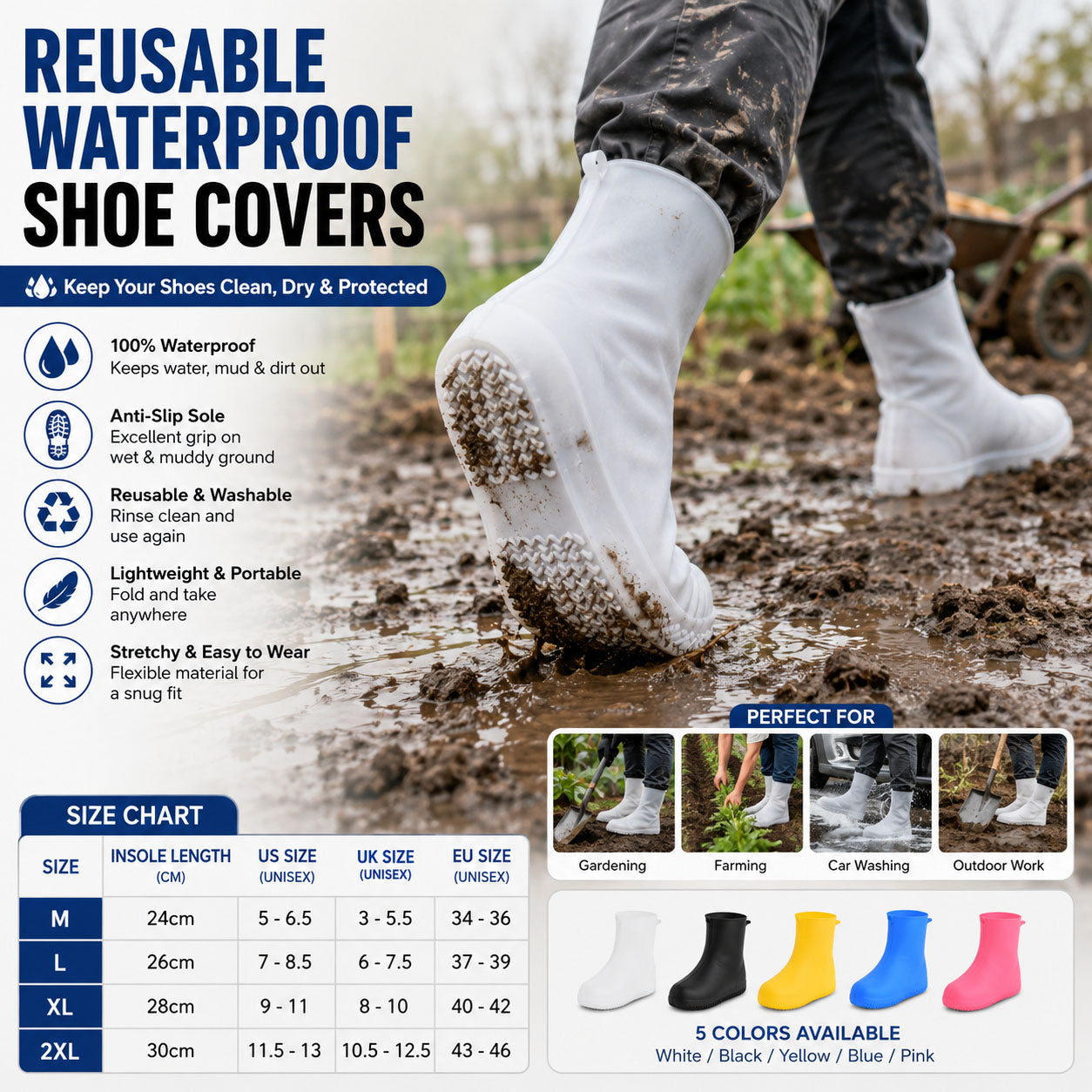 🌧️ Tyiiplus™ Heavy-Duty Non-Slip Reusable Waterproof Shoe Covers – Keep Shoes Clean & Dry